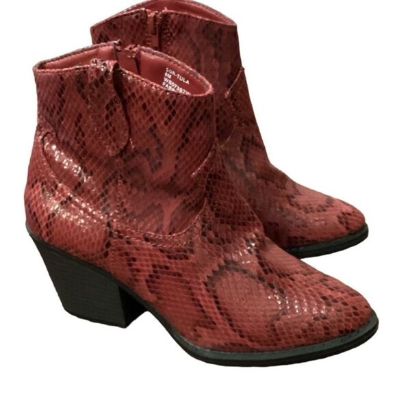 NWT SUGAR Crimson Red Snake Print Western Cowboy Bootie Zip Tula Sz 6 - Picture 10 of 12